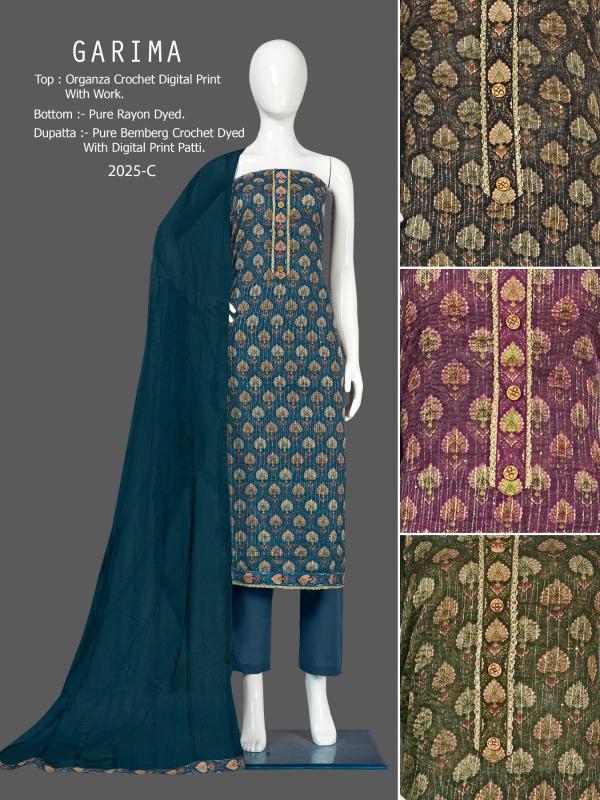 Bipson Garima 2025 Designer organza Dress Material Collection